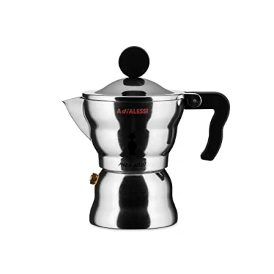 Obrázek Alessi AAM33 / 1 Moka espresso stroj vyrobený z litého hliníku, rukojeti a plastového tlačítka, černý, šálek
