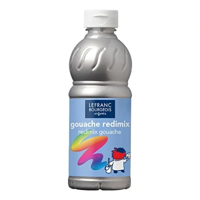 Obrázek Lefranc Bourgeois 188342 tekutá tempera Redimix barva, svítící barva kvaš na vodní bázi, vysoká krycí schopnost, vynikající malířské vlastnosti, připravená k použití, láhev 500 ml stříbrná
