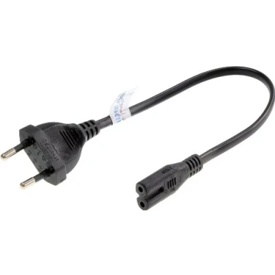 Obrázek shortix krátký síťový kabel (napájecí s plochou zástrčkou Euro na zdířce 8). černý 30 cm.
