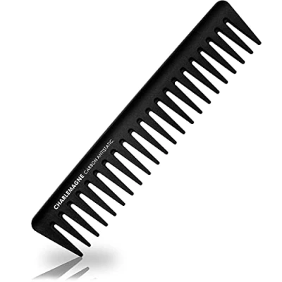 Obrázek Charlemagne styling hřeben pánský nerozbitný prémiový hrubý karbonový pro muže vlasy a vousy 19 cm hrubé zuby, antistatický, ideální vlasový &amp; lokny do vlasů