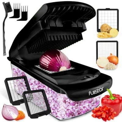 Obrázek Gemüseschneider Spiralschneider Gemüsehobel Gemüse Schneider Zwiebelschneider Kartoffelschneider Obstschneider Vegetable Chopper Cutter Dicer (2 in 1 Schwarz)