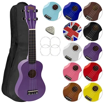 Obrázek Mad About Sopránové ukulele SU8 PU ve fialové barvě s gigbagem, trsátkem a náhradními strunami skvělé pro školy začátečníky