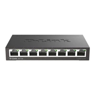 Obrázek D Link DGS 108 8 portový Layer2 Gigabit Switch (přenos dat až 2000 Mbit / s na port, neblokující architektura, bez ventilátoru, kovové pouzdro) černá