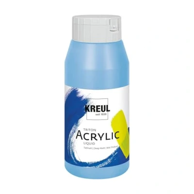 Obrázek KREUL 17036 Solo Goya Triton akrylová barva světle modrá, 750 ml láhev, rychle a matně schnoucí, na vodní bázi, ve studiové kvalitě, mnohostranně použitelná, dobře krycí vydatná