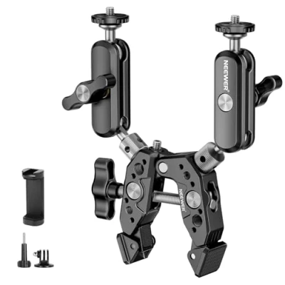 Obrázek NEEWER Heavy Duty Super Clamp se dvěma 360 dvojitou kulovou hlavou Magická ramena 1/4&quot; 3/8&quot; šroubovací závit mobil/akční kamera adaptér držáku kompatibilní s GoPro DJI Insta360 DSLR, ST82