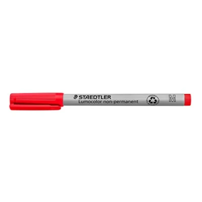 Obrázek STAEDTLER Fóliové pero non permanentní Lumocolor, červené, rozpustné ve vodě, Made in Germany, plnitelné, dlouhá životnost, kulatý hrot M cca 1,0, 10 červených univerzálních tužek v kartonovém
