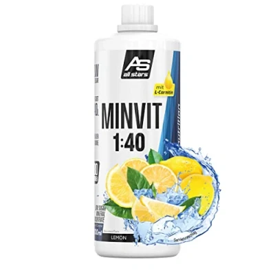 Obrázek All Stars MINVIT citrónový koncentrát nápojů 1 L I sirup vč. vitamínů a minerálů pro 40l nápoje Sport nápoj s nízkým obsahem cukru nápojový karnitinem