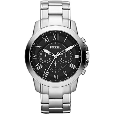 Obrázek Fossil Hodinky pro muže Grant, quartzový chronograf, 44 mm stříbrné pouzdro z ušlechtilé oceli s páskem oceli, FS4736, stříbrná/černá, Náramek