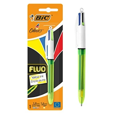 Obrázek BIC 4 barvy kuličkové pero Colours Fluo, s funkcí zvýraznění, 1 balení, ideální do kanceláře, domácí kanceláře nebo školy