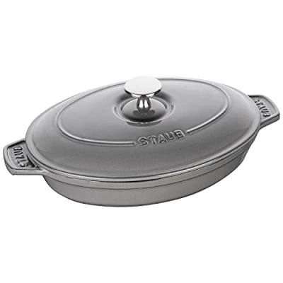 Obrázek STAUB Forma / servírovací deska/zapékací mísa s víkem, oválná, 23 cm, 1 l, z litiny, pro všechny typy sporáků, grafitově šedá