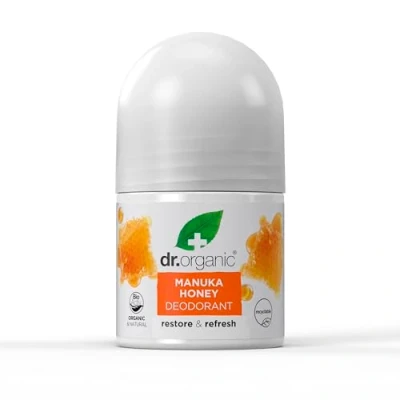 Obrázek Dr. Organic Manuka medový deodorant, bez hliníku, pánský, dámský, přírodní, vegetariánský, netestovaný na zvířatech, neobsahuje parabeny a SLS, biologický, 50 ml