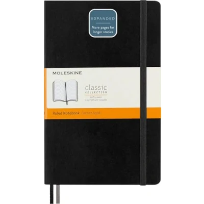 Obrázek Moleskine Klasický rozšířený linkovaný poznámkový blok měkká obálka a elastický uzávěr barva černá velikost velká 13 x 21 A5 400 stran