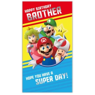 Obrázek Danilo Promotions LTD Super Mario Offizielle Geburtstagskarte für Bruder, 22,9 x 12,7 cm