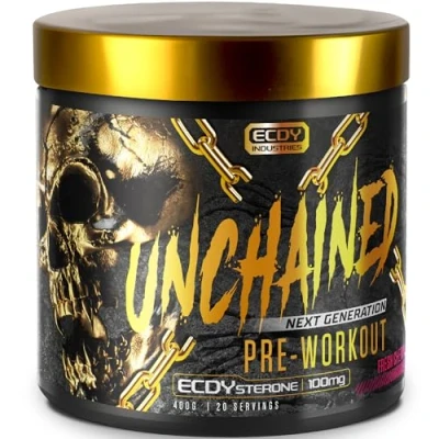 Obrázek UNCHAINED Pre Workout Booster s kofeinem a ecdysteronem 400 g Fitness L argininem, citrulinovým malátem beta alaninem Preworkout se 100% zaostřením, Pump &amp; Energy Fresh