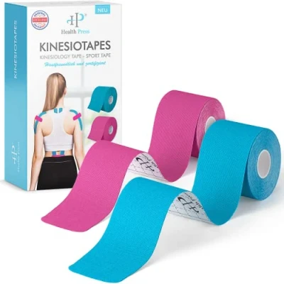 Obrázek Health Press® kineziologické pásky 2 role modré + růžové (5 cm x 5 m) kineziotape Profi Physio Tape &amp; Sporttape Tapes šetrné k pokožce DERMATEST: VELMI DOBRÉ
