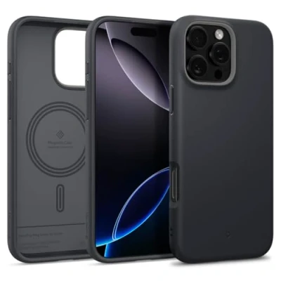 Obrázek Caseology Nano Pop Mag Pro iPhone 16 Max pouzdro [Měkký a bezprašný materiál] Magnetická ochrana proti pádu ve vojenské kvalitě se vzorem boční rukojeti, ochranné Black Sesame
