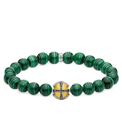 Obrázek THOMAS SABO Unisex náramek křížek zelený 925 sterlingové stříbro, černěný, 750 žluté zlato pozlacené A1930 555 6, Perla, Kubická zirkonie
