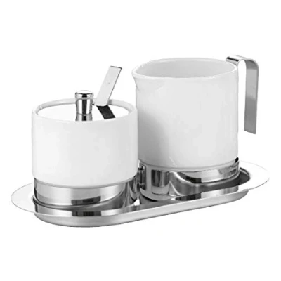 Obrázek 5dílná sada na cukr a smetanu ADAM, z bílého porcelánu ušlechtilé oceli, bílá