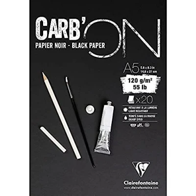 Obrázek Clairefontaine 975038C Zeichenblock Carb&#039;On (120 g, ideal für Trockentechniken, DIN A5, 14,8 x 31 cm, geleimt, 20 Blatt) schwarz