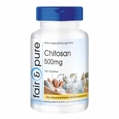 Obrázek Fair &amp; Pure® Chitosan 500 mg 180 tablet vysoká dávka přírodní vláknina bez stearátu hořečnatého