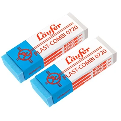 Obrázek Läufer 69849 Plast Combi 0720 guma, na tužky, pastelky a inkousty tuše, blistrová karta obsahuje 2 mazací gumy