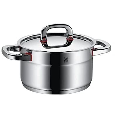 Obrázek WMF Premium One vysoký hrnec, Ø 20 cm, objem cca 3,3 l, vnitřní stupnice, otvor pro páru, Made in Germany, Cool+ Technology, kovová poklice, leštěná nerezová ocel Cromargan, vhodný indukci, do myčky nádobí