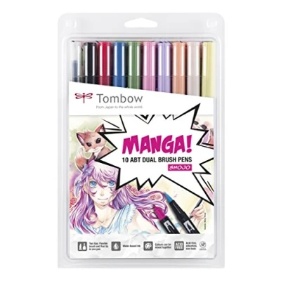 Obrázek Tombow ABT 10C MANGA2 malířská vlákna, Dual Brush Pen se dvěma hroty, sada 10 ks manga shojo
