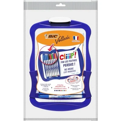 Obrázek BIC 967444 Velleda Cliiip Set Whiteboard (21 x 31 cm) stěrače; 8 stíratelných popisovačů 10dílná sada, barevně tříděné