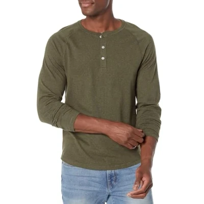 Obrázek Amazon Essentials Pánské tričko Henley s dlouhým rukávem, úzký střih, Olivheide, M