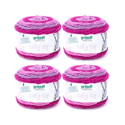 Obrázek Gründl Lolly Pop háčkovací a pletací příze (vlněná pratelná univerzální 100 % polyakryl, 150 g / 240 m, tloušťka jehlic: 5 6, 4 x g), Raspberry Swirl, 24 10 cm