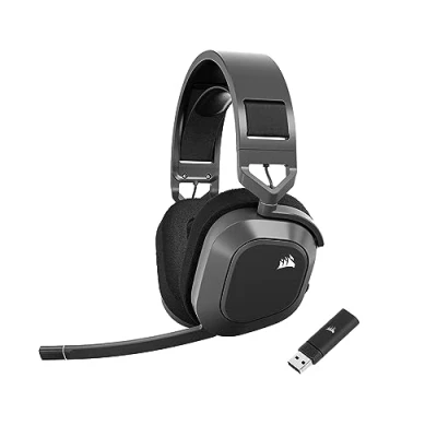 Obrázek CORSAIR HS80 MAX WIRELESS herní headset s Bluetooth Dolby Atmos Všesměrový mikrofon kompatibilní iCUE PC, Mac, PS5, PS4, Switch, mobilní ocelově šedá
