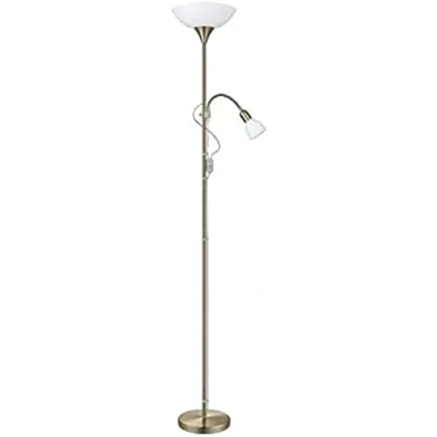 Obrázek EGLO stojací lampa Up 2, 2 plamenná lampa, z kovu, skla a plastu, do obývacího pokoje v nikl neru, bílá, s vypínačem, stropní svítilna lampičkou na čtení, E27, E14