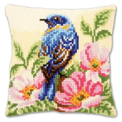 Obrázek Vervaco Vogel na Wilder Rose polštář s křížkovým stehem/vyšívací předtištěný, bavlna, vícebarevný, 40 x 0, 3 cm
