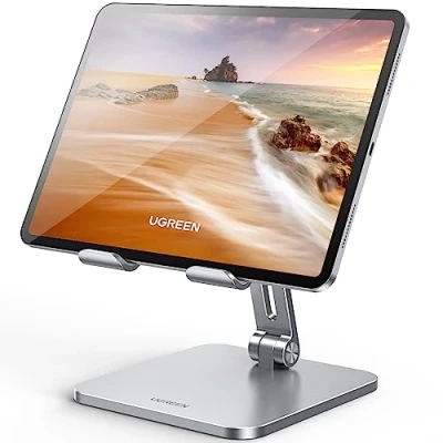 Obrázek UGREEN Stojan na tablet hliník nastavitelný držák kompatibilní s iPad Pro Air Mini 11 12. 9 Galaxy Tab Redmi Pad Huawei MatePad iPhone 16 15 až 12,9 palců (stříbrný)