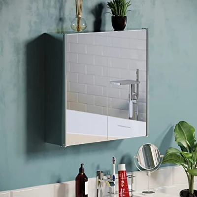 Obrázek Vida Designs Tiano Badezimmer Spiegelschrank, 2 Türen, Wandmontage, Edelstahl, moderner Aufbewahrungsschrank, Modern