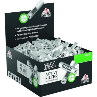 Obrázek Gizeh 20703 Active Filter 8mm filtr s aktivním uhlím keramickými krytkami 1 box 200 filtry uchopovacích boxů, papír