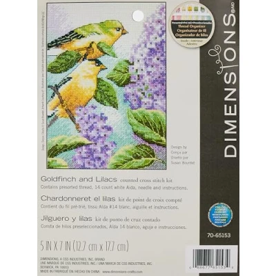 Obrázek Zlato FINCH and Lilacs Mini Coun Ted Cross Stitch Kit pro 5 &quot; x7 &quot;14 Count