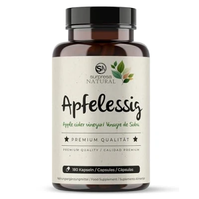 Obrázek Surpresa Natural Apple ocet kapsle vysoké dávky I 1 x 180 kapslí 1000 mg jablečného octa v denní dávce jablečný doplněk stravy veganský a laboratorně testovaný cider vinegar