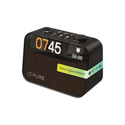 Obrázek Pure Moment radiobudík do ložnice a kanceláře (DAB+/FM digitální rádio, Bluetooth, bílé zvuky, pomůcka pro usínání, Wake Up Light Světelný budík, noční světlo, stmívatelný displej) černý
