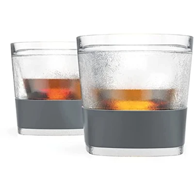 Obrázek Host Freeze chladicí hrnek na whiskey, sklo, šedé, dvoustěnné zmrazování, sada 2 ks
