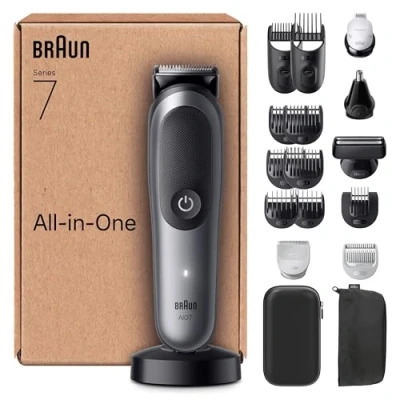 Obrázek Braun Sada pro péči o vlasy All in One Series 7 18 v 1, čepel ProBlade, zastřihovač nosních chloupků, technologie AutoSense, pánský elektrický holicí strojek, vousů, akumulátor 120 min