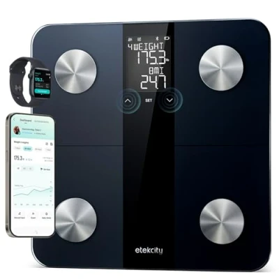 Obrázek Etekcity Personenwaage Körperfettwaage, Waage Personen mit AC Technologie 180kg/0,05kg, Bluetooth Körperwaage APP, Körperfett und Muskelmasse, BMI, XL Display digitale