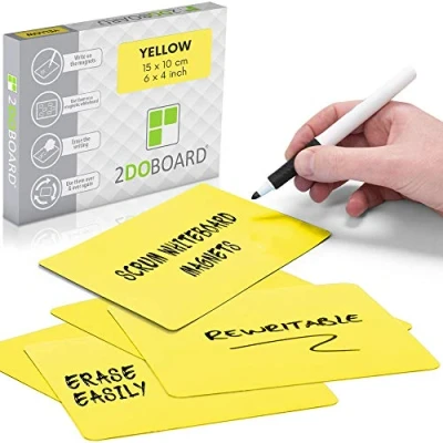 Obrázek 25 magnetů pro opakované popisování 15 x 10 cm agile, Scrum, Kanban nebo Lean. Poznámkové lístky jsou snadno odnímatelné a opakovaně použitelné