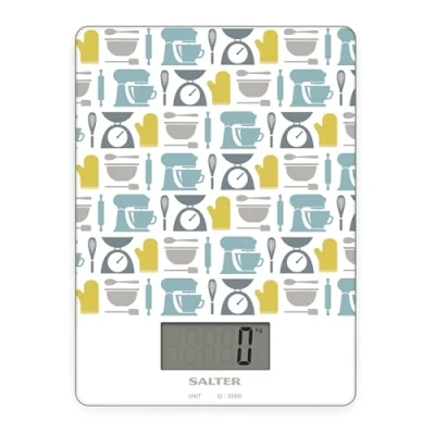 Obrázek Salter 1102 GNBLDR Digitale Glas Küchenwaage, Küche Digital bis zu 0,1 g Genauigkeit, Schlankes hygienisch Design, Null /Tara Funktion, misst Flüssigkeiten, einfache Reinigung, 5kg, LCD Anzeige, weiß
