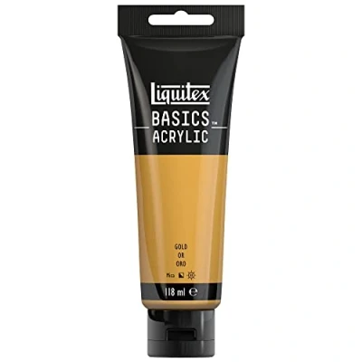 Obrázek Liquitex 8870020 Basics akrylová barva, monopigmentované umělecké pigmenty, stálé na světle, střední viskozita, archivní kvalita, hedvábně lesklý povrch, tuba 118 ml zlatá