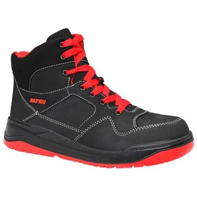 Obrázek ELTEN Bezpečnostní boty MAVERICK black red Mid ESD S3, pánské, kůže, ocelová špička, lehká, sportovní, černá, velikost: 44