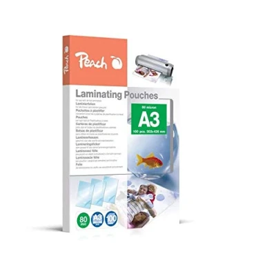 Obrázek Peach laminovací fólie A3 80 mic 100 kapes lesklá prémiová kvalita pro nejlepší výsledky kompatibilní s přístroji všech značkových výrobců PP580 01