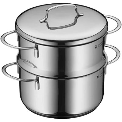 Obrázek WMF Mini parník s kovovým víčkem, malým, 16 cm, 1,5 l, croaran leštěná nerezová ocel, indukce, stohovatelná, ideální pro malé části nebo celohy