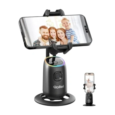 Obrázek Rollei Easy Creator Desktop s AI Tracking automatické sledování obličeje stativ na mobil 360 video stabilizátor integrovanou baterií pro Tiktok Live Streaming, statický mobilní telefon tripodovým