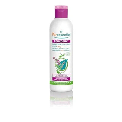 Obrázek Puressentiel Šampon proti vši Poudoux šampon pro každodenní použití, bio certifikace odstraňuje vši, larvy a hnidy účinná látka 100% přírodního původu 200 ml